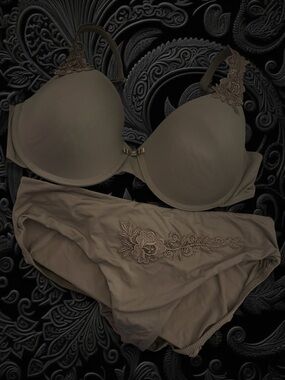 Wonderbra Taupe Embroidered Bra 40B & Brief Set